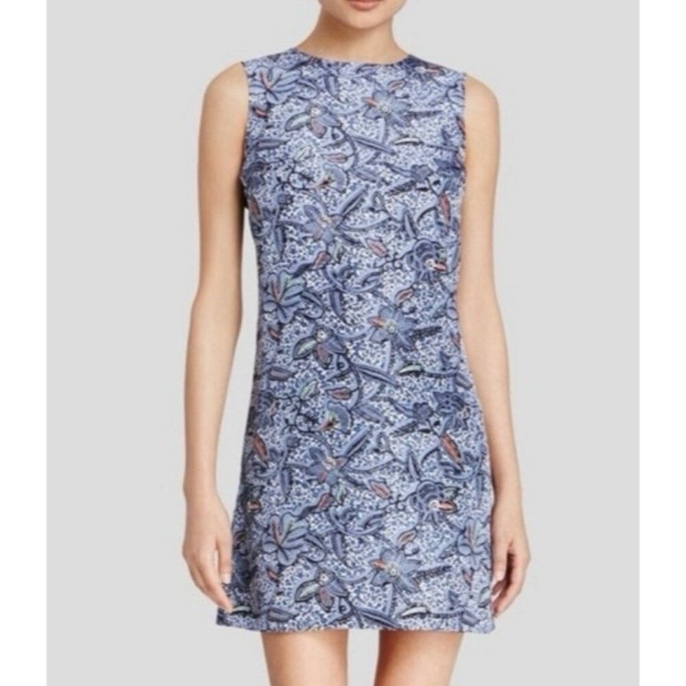 Tory Burch Dress SILK Sheath 8 Blue White Orange Sleeveless Career Church